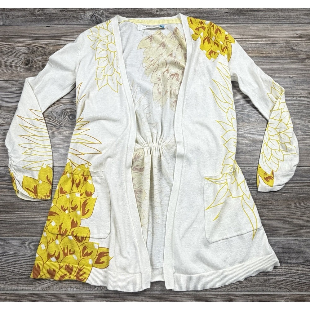 Anthropologie Sparrow Yellow/White Floral Cardigan Sweater Womens XS Open Front